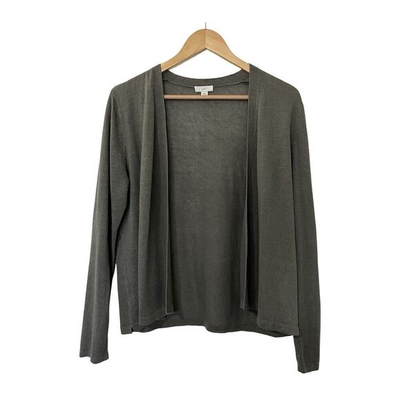 J. Jill Linen Blend Open Front Cardigan Size M Green Beachy Coastal Vacation - Picture 1 of 8